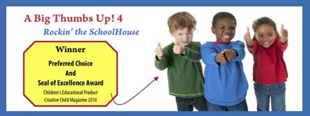 Picture of children giving Billy Gorilly's Rockin' The SchoolHouse audio and Printables a big thumbs up. Award Winners
