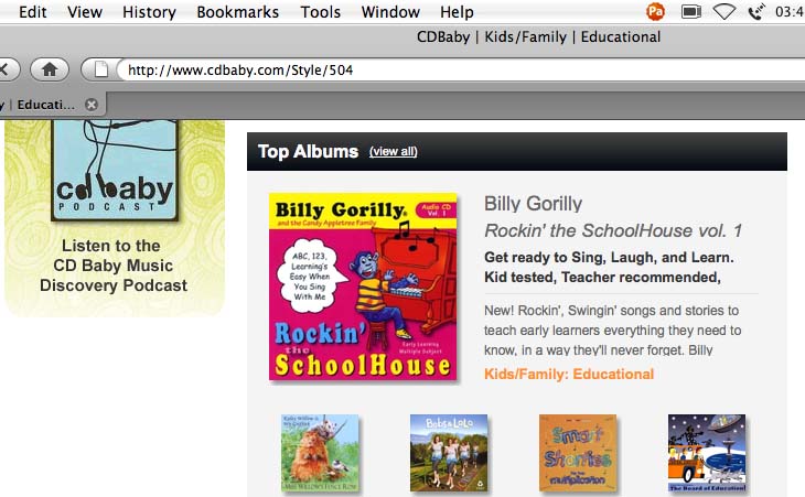 Top Selling Kids Music_Billy Gorilly: ROCKIN' THE SCHOOLHOUSE VOL. 1 Click image to view, listen, or buy CD 