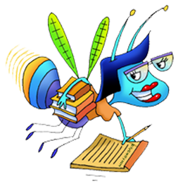 Flying bug holding books