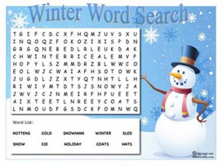 printable word search - winter snowman 
