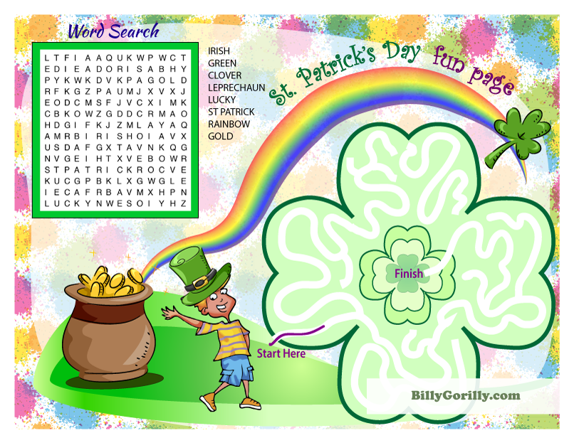 Click image to download and print free St. Patrick's Day Word Search Maze Activity Sheet