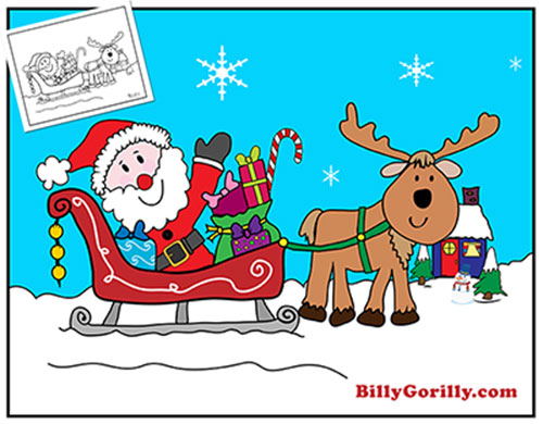 printable coloring page santa sleigh and reindeer